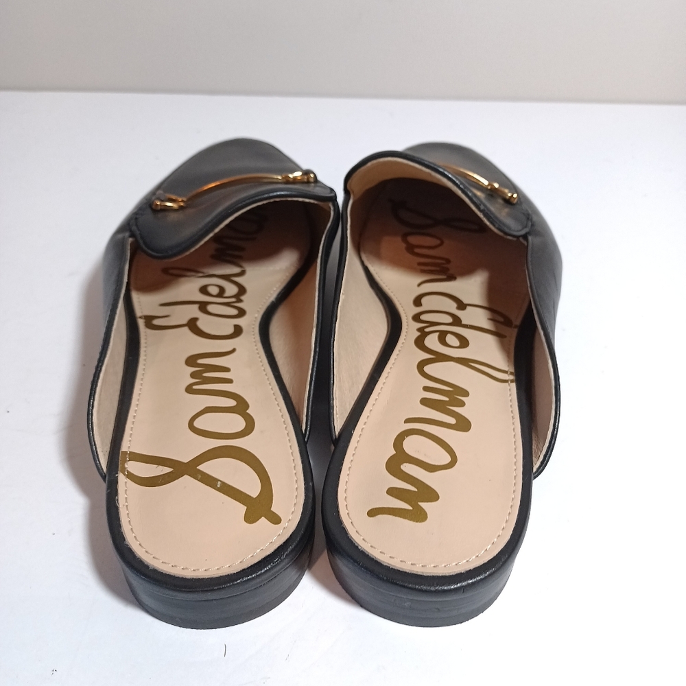 Sam Edelman Black Leather Backless Mules with Gold Horsebit - Picture 3 of 7